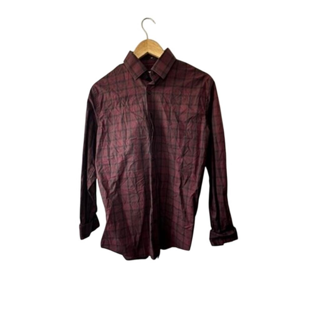 Express Dark Red & Black Check Print Slim Fit Button Down Shirt Men's Medium